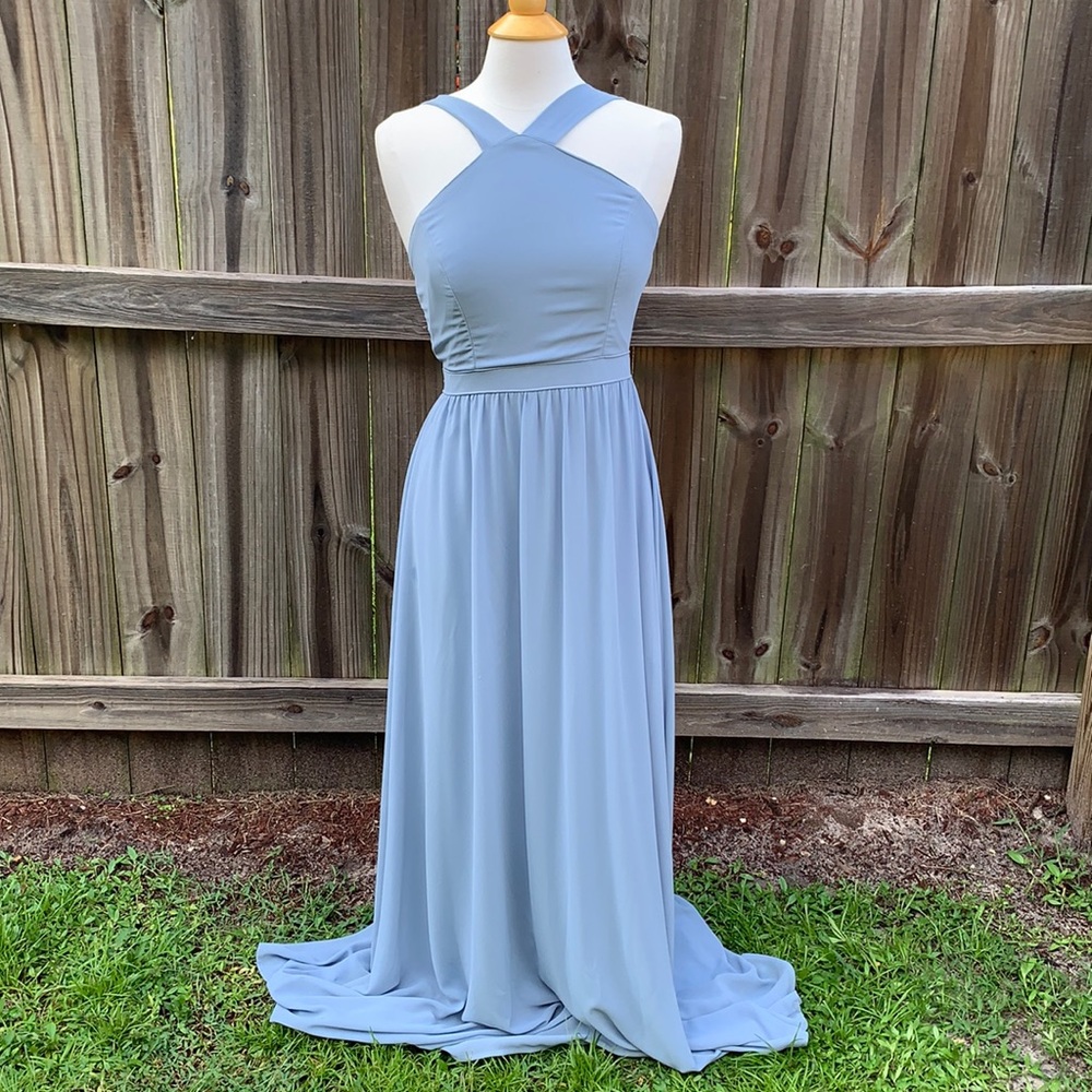 Lulu’s Air of Romance Light Blue Maxi Dress, size medium